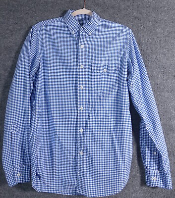 #ad J. Crew Men#x27;s Small Shirt Slim Button Down Long Sleeve Oxford Blue Gingham $19.99