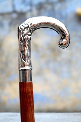 #ad Antique Victorian Wooden Walking Cane Stick Brass Head Handle Royal Vintage Cane $37.99