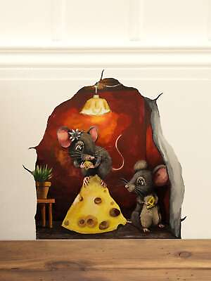 #ad 1pc Mouse with Cheese Wall Sticker Creative Decor Wall Art Adhesive Wall Decals $7.64