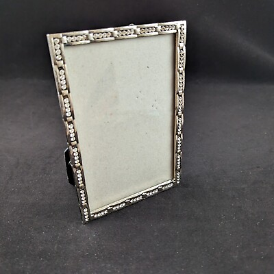 #ad Rectangle Photo Picture Frame Metal Silver Tone Crystals Easel Standup Small $12.99