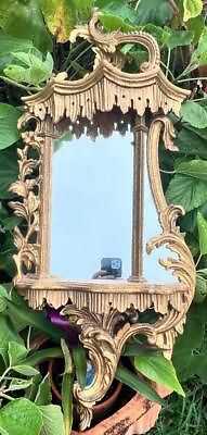 #ad Old Vintage Italian Italy MCM Mid Century Modern Gold Gilt Wood Mirror Shelf $243.75