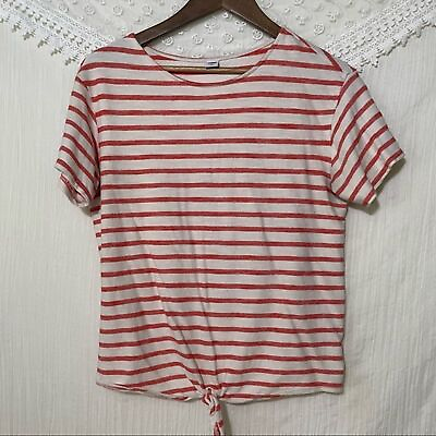 #ad Old Navy Shirt White and Coral Stripes Tie in Front Shirt Medium $8.00