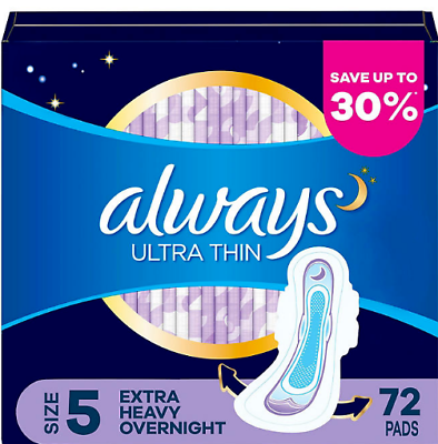 #ad Always Ultra Thin Size 5 Extra Heavy Overnight Pads With Wings Unscented 72ct. $15.00