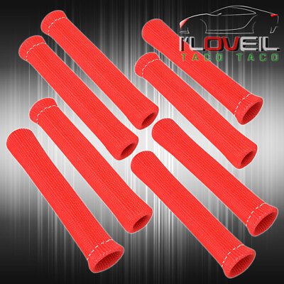 #ad Universal X8 Heat Shield Wrap Slip On Spark Plug Wire Insulator Tube Set Red $24.99