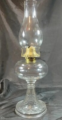 #ad Antique Kerosene Oil Lamp Fish Scale Pedestal Design Glass Sewing Lamp RETRO $47.45