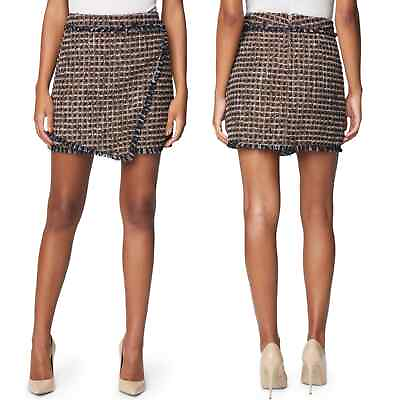 #ad Blank NYC Miniskirt 27 Plaid Tweed Fringe Faux Wrap Clueless Black Brown NWT $20.00