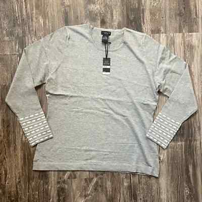 #ad J’Envie Long Sleeve Gray and Ivory Pattern Sleeve Blouse Women’s Size Large NWT $59.95