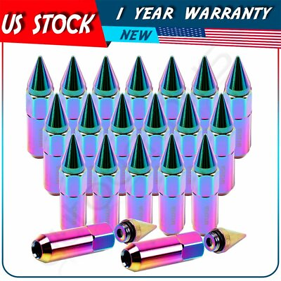 #ad 20 Neo Chrome M12 x1.5 Cap Spiked Extended Tuner Wheels Rim Lug Nuts For Honda $31.06