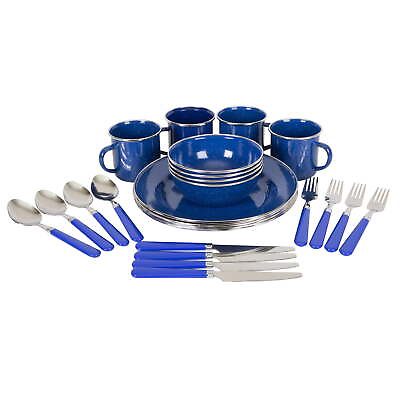 #ad Stansport 24 Piece Enamel Camping Tableware Set 11220 Hiking Backpacking $36.67