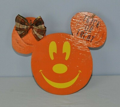 #ad Halloween Decoration Mickey Mouse Pumpkin Door Hanger Trick or Treat Handmade $38.00