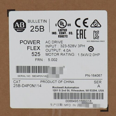 #ad New Allen Bradley 25B D4P0N114 PowerFlex 525 1.5kW 2Hp AC Drive 25B D4P0N114 $395.00