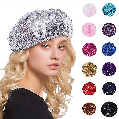 #ad Women Fashion Sparkling Sequins Beret Colorful Cap Nightclub Dress Hat $4.99