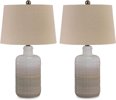 #ad 25.5quot; Neutral Ceramic Table Lamp Set 2 Count Taupe $73.59