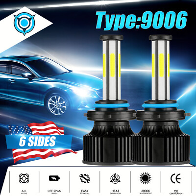 #ad 6 Sides 9006 HB4 LED Headlight Bulbs Kit Low Beam 2800W 370000LM 6500K White $25.89