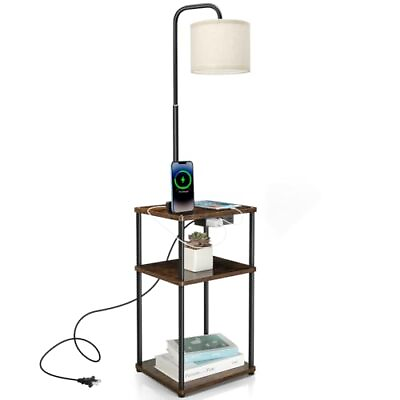 #ad Floor Lamp with Table Rustic End Table Lamp with USB Charging Port Power Ou... $89.13