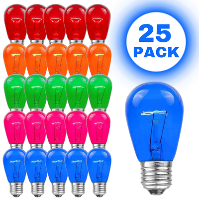 #ad 25 Pack E26 Replacement Light Bulbs 11W S14 Colorful Edison Bulbs for LED String $25.93