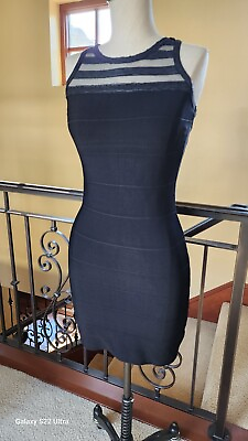 #ad BEBE S Women Bandage Black Dress LBD party cocktail mini knit stretch xs $19.99