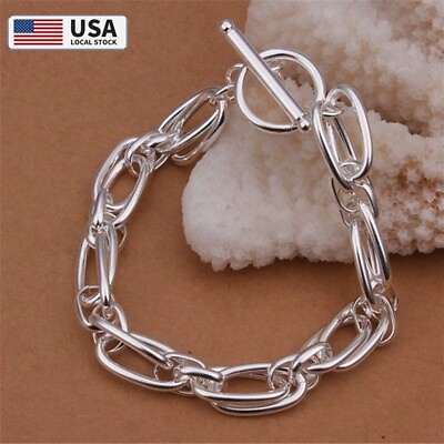#ad Thick Chain Bracelet Elegant Stylish Unique Bangles 925 Silver Vintage Gift US $7.82