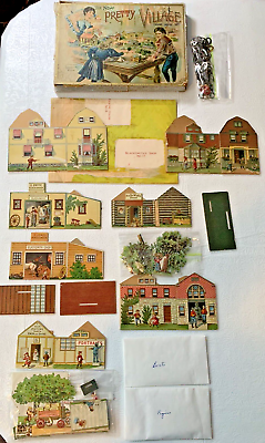 #ad Antique Toy 1897 New Pretty Village Engine House Set Box Extras McLoughlin Bros $128.95