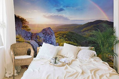 #ad 3D Mountain Grassland Sunrise Self adhesive Removeable Wallpaper Wall Mural1 $109.99