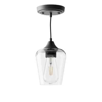 #ad Merra 1 light Glass Pendant Light with Adjustable Cord Clear amp; Black Matte $16.99