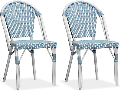 #ad Dining Chair Set of 2 Outdoor French Bistro Chairs Hand Woven Aluminum Wicker Ra $384.99