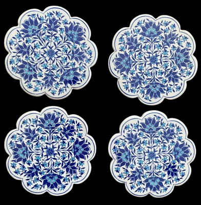 #ad Set of 4 Nankai Tsusho Iznik Coasters Made in Turkey Blue White Floral $21.66