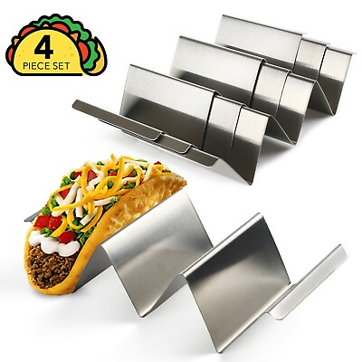 #ad 4 Pack Stainless Steel Taco Holder Stand Safe Rack Tray for Dishwasher Oven Save $15.99