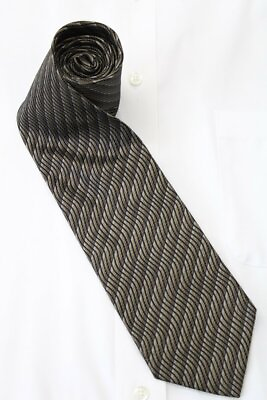 #ad XMI Nordstroms Silk Tie Black Beige Wavy Stripes 60quot; x 3 3 4quot; USA Hand Made $17.95