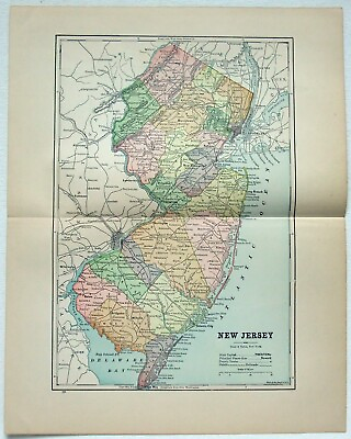 #ad New jersey Original 1891 Map by Hunt amp; Eaton. Antique $18.00