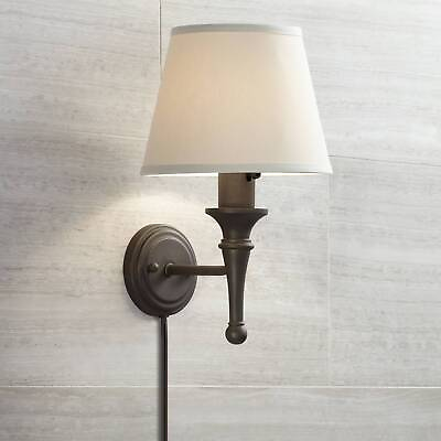 #ad Braidy Farmhouse Rustic Wall Lamp Bronze Plug In 7quot; Fixture Ivory Shade Bedroom $69.99