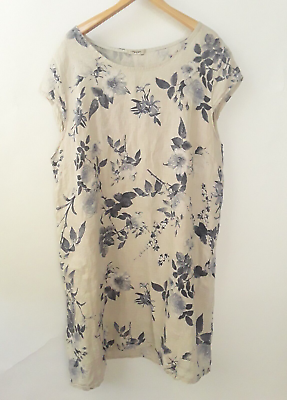#ad Lungo Larno Womens Sz 3X Linen Blend Floral Beige Summer Shift Dress Made Italy $35.00