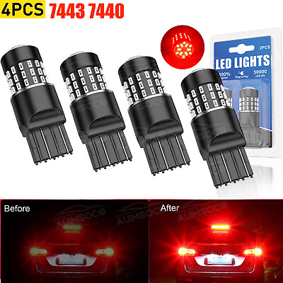 #ad 4PCS 7443 7440 LED Red Anti Flash 800K Brake Stop Tail Parking Light Bulbs $38.99