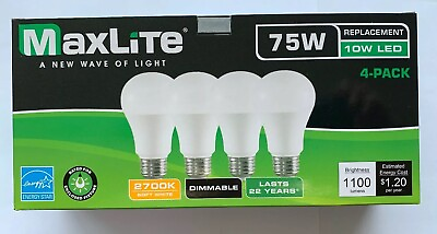 #ad 4 Maxlite Dimmable LED Soft White Light Bulb 10 Watt 75 Watt replacement 2700k $9.99