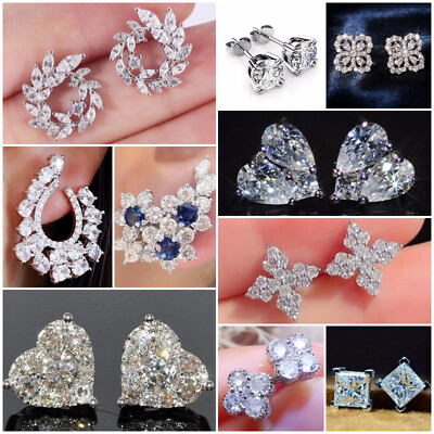 #ad 925 Silver Filled Women Stud Earring Elegant Cubic Zircon Anniversary Jewelry $2.19