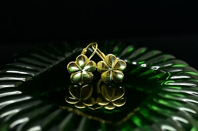 #ad Milor Italy 14K Yellow Gold Flower Design Leverback Earrings $160.83