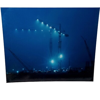 #ad Cranes Construction Photograph Print 16 x 20 Night Photo Art Vintage OOAK $31.99
