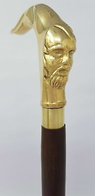 #ad Nautical Brass Man Face Look Handle Victorian Style 37quot;Walking Stick Wooden Cane $36.90