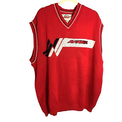 #ad Vintage XL Avirex Red Sweater Vest V Neck Embroidered Logo Chunky Knit $68.00
