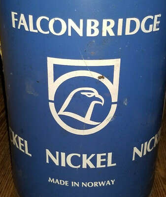 #ad Rare Vintage Falconbridge Nickel Oil Can Norway nickel refinery Barrel Drum $559.20