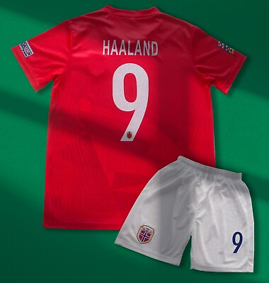 #ad Norway Red Kids Soccer Home Jersey #9 Haaland Shorts Socks Kit Set Youth Sizes $29.99
