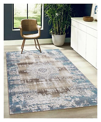 #ad GLN Rugs Aegean Machine Washable Distressed Area Rug Green Brown Vintage Mat $179.99