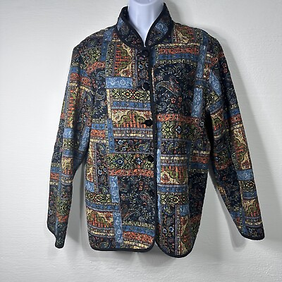 #ad VTG Reversible Quilted Jacket Size XL Floral Print Boho Hippie Festival Retro $30.00