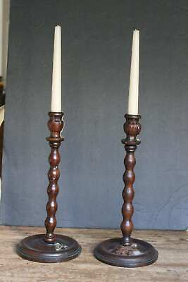 #ad Early Antique Pair Wooden Candlesticks 13 Inches $80.00