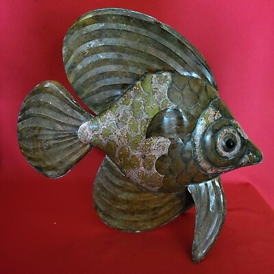 #ad Bronze Metal Art Copper Fish Table Sculpture $399.95
