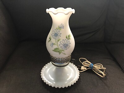 #ad Vintage MILK GLASS Vanity Boudoir Hand Painted Enamel Flower Floral $39.99