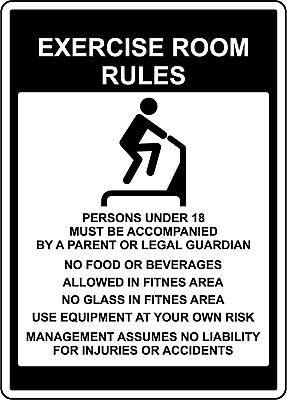 #ad EXERCISE ROOM RULES PERSONS UNDER 18 MUST Adhesive Vinyl Sign Decal $12.99