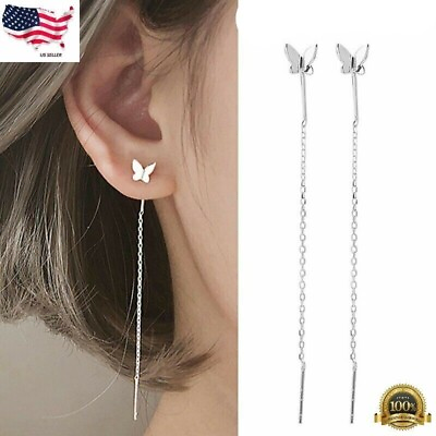 #ad Silver Plated Butterfly Tassel Earrings Stud Threader Long Drop Dangle Wholesale $3.99