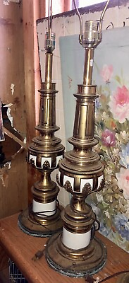 #ad Pair of Stiffel MCM Hollywood Regency Brass Lamps $165.00