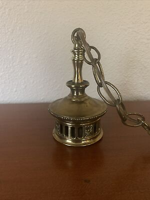 #ad Vintage Brass Metal Hanging Lamp 15’ Cord 13’ Chain Porcelain Light Socket 1970 $55.00